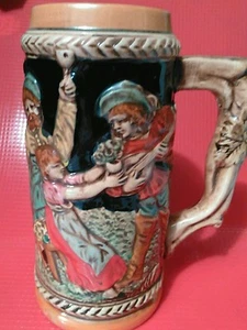 Vintage Beer Stein Mug with Raised Landscape and Troubadour Scene - Picture 1 of 4