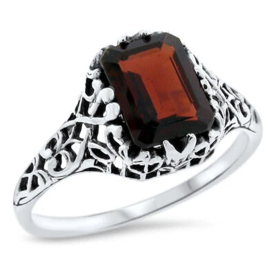 2 CT NATURAL GARNET VICTORIAN STYLE 925 STERLING SILVER FILIGREE RING       701X - Image 1 of 4