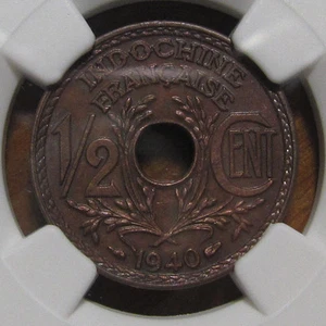 NGC-UNC DETAILS 1940 FRENCH INDO-CHINA 1/2 CENTS KEY DATE - Picture 1 of 4