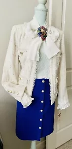 NWT Nanette Lepore Cream Fringe Tweed Blazer Size L - Picture 1 of 16