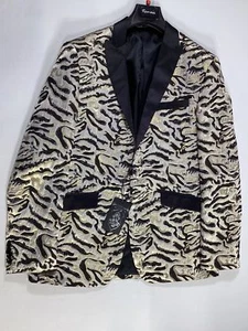 Mens Angelino Tiger Stripe Gold Pattern Tuxedo Jacket NEW