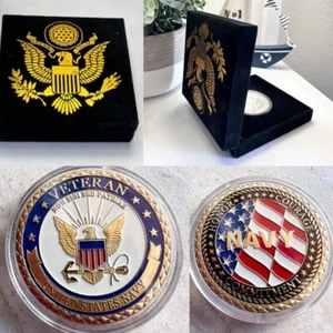U S NAVY VETERAN Challenge Coin with velvet Presentation Box - Picture 1 of 3