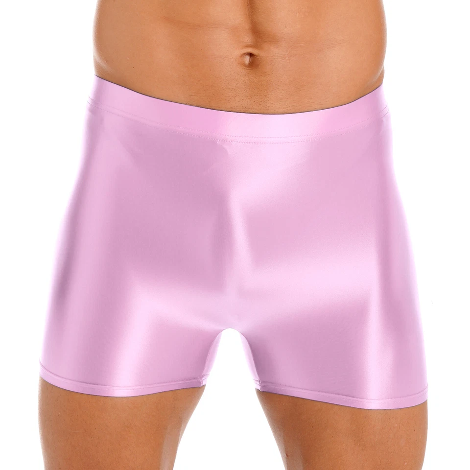 Mens Shiny Sports Tights Spandex Shorts Oil Glossy Workout Compression Shorts - Image 1 of 1