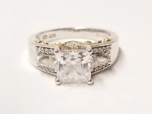 Verragio Two Tone Sterling Silver CZ Princess Cut Engagement Ring sz 7.5 (5.7g) - Picture 1 of 4