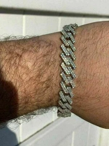 Men’s Prong Miami Cuban Bracelet 8.5" 12mm Bust Down CZ Hip Hop Bracelet - Picture 1 of 12