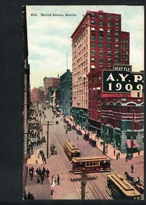 1915 SEATTLE, WA * SECOND AVENUE  * POSTED VINTAGE LITHOGRAPH - Picture 1 of 2