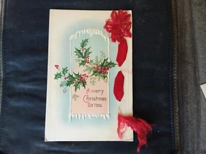 Lote 3 postales antiguas de cinta roja de Navidad de 1900 en relieve únicas de colección Ephem - Imagen 1 de 5