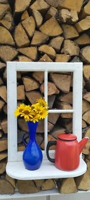 Swedish Antique Handmade Farm wooden small window frame shelf. Foto 1 de 4