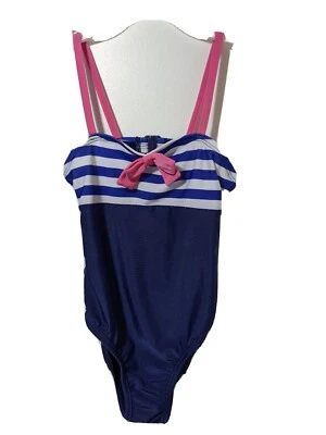 Girls Swimsuit Gymboree Size 5 One Piece Open Back Navy & Pink - Image 1 of 4