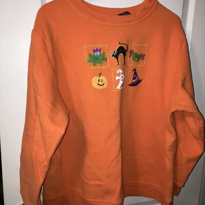 Ediciones navideñas para mujer, 2X, naranja, Halloween, forrado de lana brillante, cuello redondo Foto 1 de 4