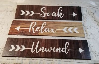 Bathroom Wall Decor Signs Soak Relax Unwind  Farmhouse 3 Wooden Hanging Signs - Image 1 of 2