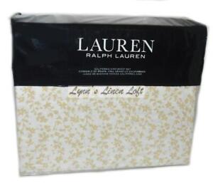 RALPH LAUREN Spencer Floral Flax 4P CAL KING SHEET SET COTTON SATEEN $220
