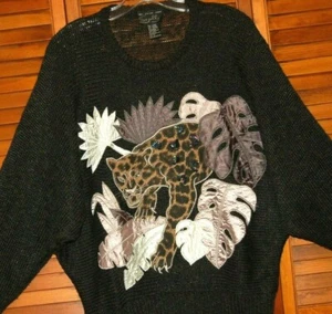 Vintage New SUZELLE Oversized Bat Wing Sweater SIZE SMALL Jungle Leopard Print - Picture 1 of 6