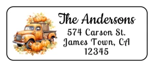 30 personalized fall thanksgiving truck pumpkin return address labels stickers  - Picture 1 of 1