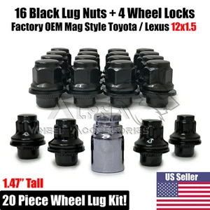 16 Black 12x1.5 OEM Factory Mag Style Lug Nuts For Toyota Lexus + 4 Wheel Locks - Picture 1 of 11