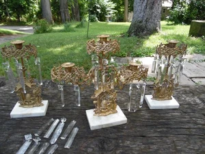 3 candelabros antiguos de latón y cristal de 1835 con manto de 3 brazos - Imagen 1 de 24