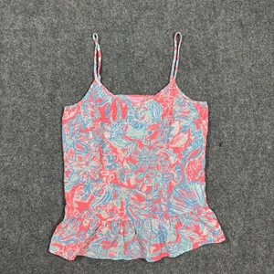 Lilly Pulitzer Womens Tank Top Extra Small Floral Ruffle Hem Summer Beach Casual - Picture 1 of 9