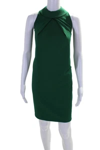Trina Turk Womens Halter Neck Sleeveless Pleated Zipped Dress Green Size S - Picture 1 of 6