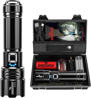 BESUCHE DEN SHADOWHAWK-STORE Shadowhawk Taschenlampe Led 500000 Lumen, Extrem Hell Taschenlampe USB