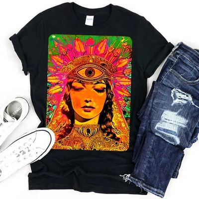  Camiseta Psicodélica Boho Estilo Vintage Tercer Ojo Arte Pop Única Gráfica Suave  Foto 1 de 4
