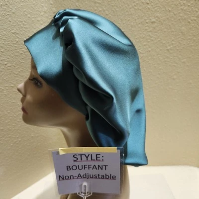 Satin Solid Hunter Green NC Bouffant Women's Surgical Scrub Hat/Cap Handmade - Image 1 of 4