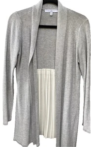Womens Cardigan Lightweight Knit Gray White Sheer Pleated Back Whimsy Large - Picture 1 of 13