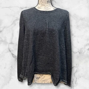 Eileen Fisher Plaited Organic Cotton & Tencel Pullover Grey High Low Knit Small - Picture 1 of 5
