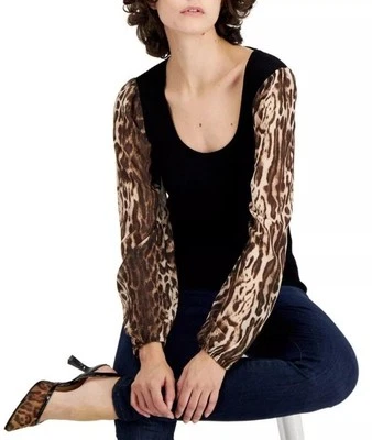 Suéter INC International Concepts Manga Estampado Animal Negro Talla XL $79.50 Foto 1 de 4