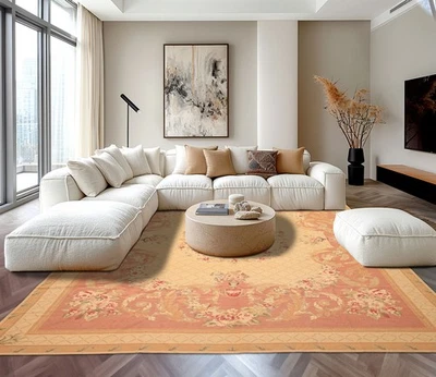 Alfombra de punta de aguja Aubusson francesa dorada de lana tejida a mano de 8'3''x10'9"" Foto 1 de 4