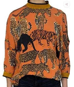 Anthropology Tiger Viskose Top Shirt Größe Large Kurzarm Rollkragen - Bild 1 von 9