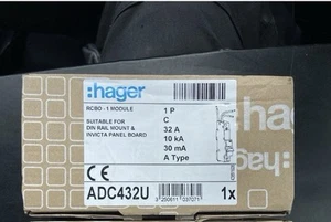 Hager RCBO 32 Amp 30mA Type C 32A 103707 C32 ADC432U NEW - Picture 1 of 1