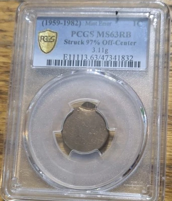 Very Rare (1959-1982) PCGS MS63 BN 97% Off Center Lincoln Cent Mint Error Wow - Image 1 of 3