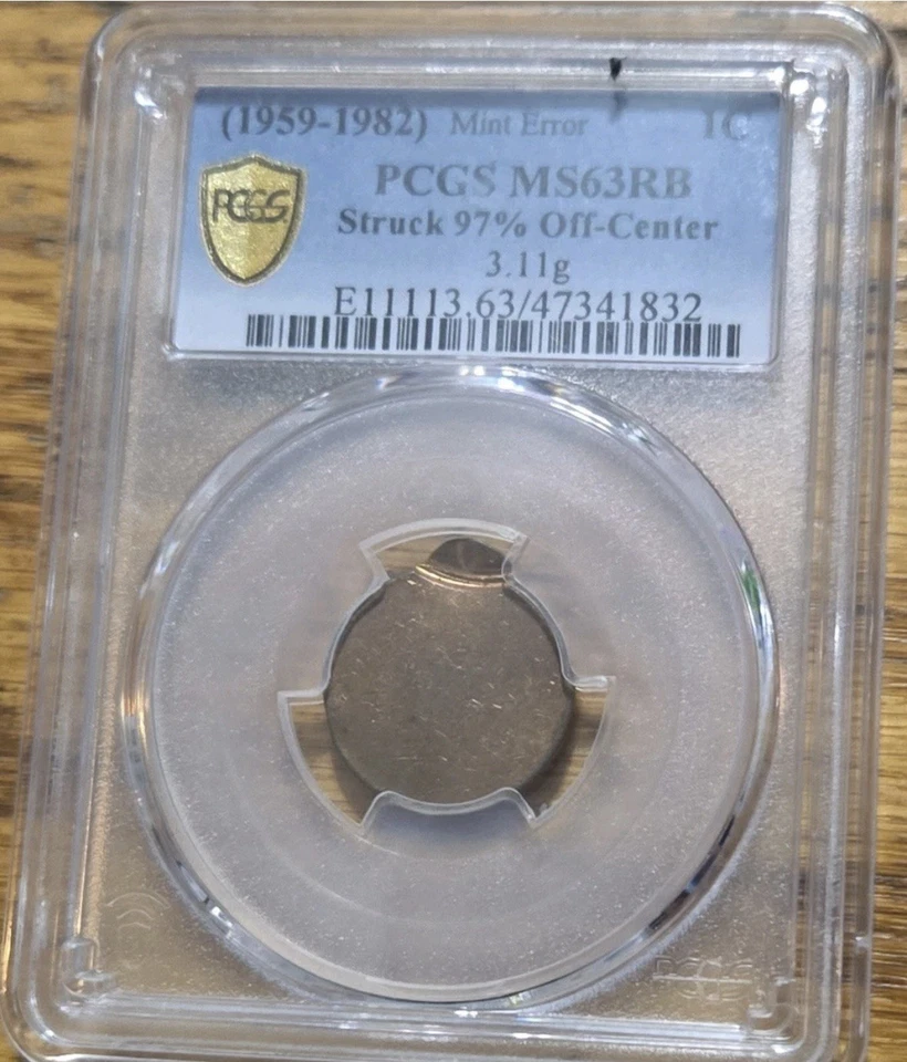 Very Rare (1959-1982) PCGS MS63 BN 97% Off Center Lincoln Cent Mint Error Wow - Image 1 of 3