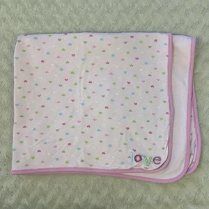 Child of Mine by Carter's Love Hearts Baby Blanket Pink Blue Green Tan White - Picture 1 of 11