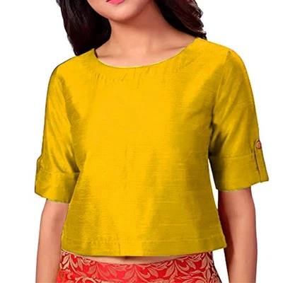 Blusa para mujer sari Dupion seda Wasit larga corta lista para usar hermosa Choli Foto 1 de 3