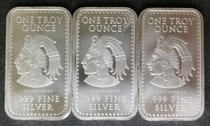 Lot von drei 1oz Silber Cuauhtemoc/Azteken Kalenderbarren - Bild 1 von 3