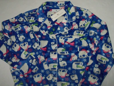 NUEVO CON ETIQUETAS Karen Neuburger Girlfriend Azul/Blanco POLAR BEARS TODO-FLEECE Conjunto de Pijama M Foto 1 de 4