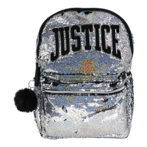 Justice Girls 17" Laptop Backpack with Pom Pom Dangle, Flip Sequin Backpack Meta