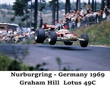 1969 Nurburgring Germany  Graham Hill F1 Lotus 49C Color 8 X 10 Photo