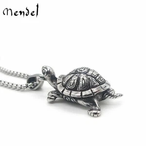 MENDEL Stainless Steel Mens Turtle Tortoise Pendant Necklace Jewelry Men Silver - Picture 1 of 5
