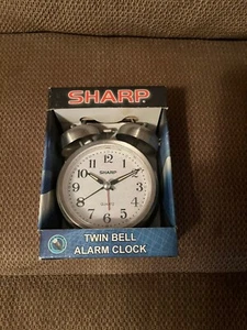 Sharp SPC800 twin bell quartz analog alarm clock, Stainless Steel - Picture 1 of 2