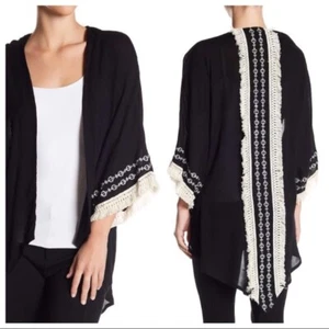 NWT Steve Madden Black White Lolita Draped Shawl Fringe High-Low Wrap OS - Picture 1 of 2