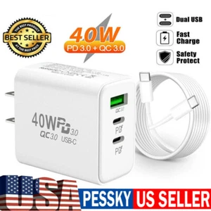 Dual PD 40W Fast Wall Charger Power Adapter For iPhone 15 14 13 12 11 Pro Max SE - Picture 1 of 18
