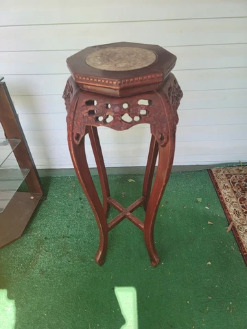 Chinese Rosewood Plant Stand Marble Carved Cover