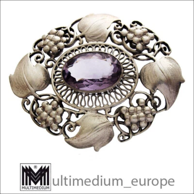Antike Jugendstil Theodor Fahrner Pforzheim Silber Brosche Amethyst c1910 sign. - Bild 1 von 4