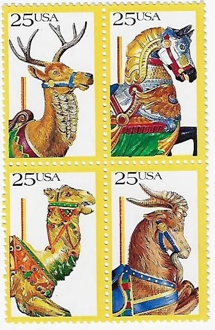 US Carousel 25c Stamp Block of 4 Scott #2390-2393 - Image 1 of 1