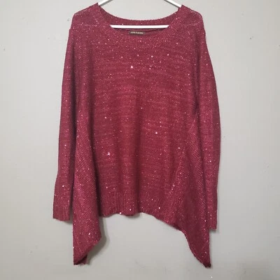 Suéter XL Borgoña Rojo Lentejuelas Tejido Abierto Capa Mordedura de Tiburón Cápsula Madura Vacaciones Foto 1 de 4