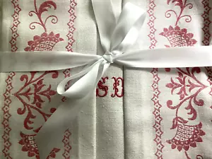 RARE Antique French 19th Century Napoleon III Set of 15 Damask Napkins Mono SD - Picture 1 of 13