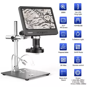 TOMLOV Digital Mikroskop 10" 2000X Münzmikroskop 144 LED Beleuchtung HDMI - Bild 1 von 18