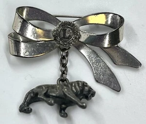 Leaven’s Sterling Silver Lions Club Bow Brooch Pin Dangling Lion Charm (1509) - Picture 1 of 10